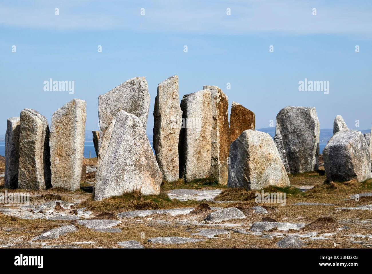 i deirbhiles intrecciano pietre in piedi scultura parte del percorso di scultura mayo nord una contea di falmore mayo repubblica d'irlanda Foto Stock