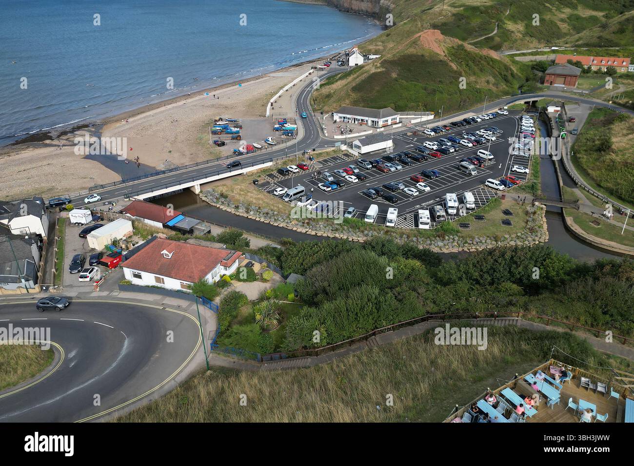Vista aerea di Saltburn Road, Saltburn by the Sea, località balneare britannica, North Yorkshire Foto Stock