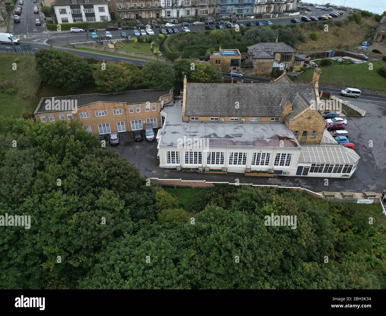 Vista aerea dello Spa Hotel, Saltburn by the Sea, località balneare britannica, North Yorkshire Foto Stock