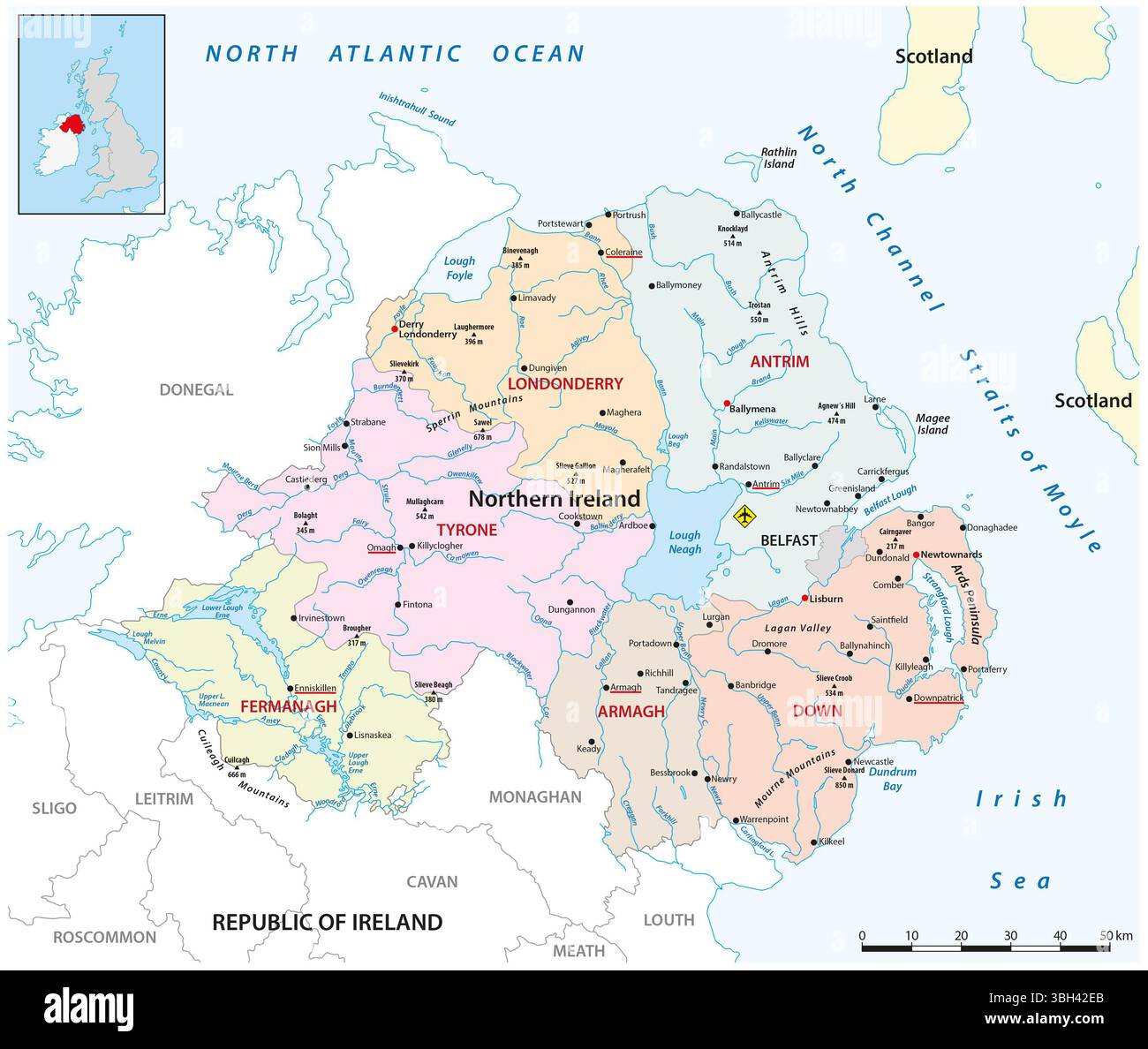 Mappa vettoriale della provincia britannica dell'Irlanda del Nord Foto Stock