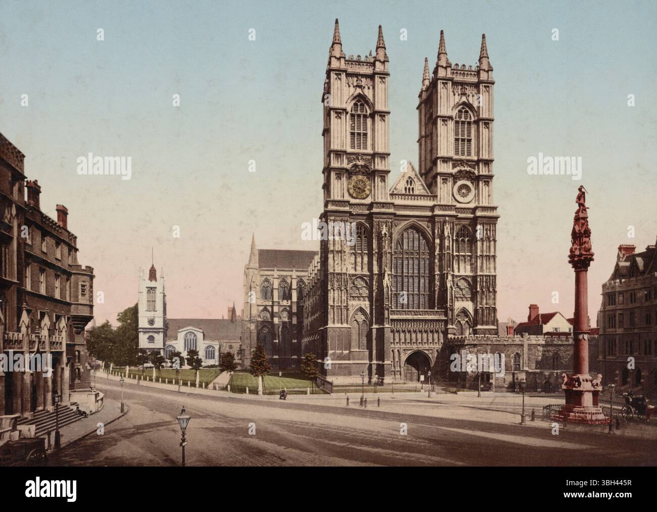 Abbazia di Westminster a Londra, Inghilterra, fotografia del XIX secolo che mostra la storica architettura gotica e un punto di riferimento chiave del patrimonio britannico Foto Stock