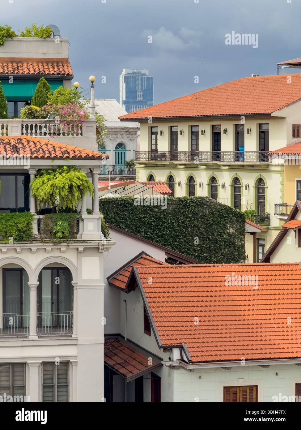 Quartiere casco Viejo, vista dell'architettura coloniale spagnola a Panama City, Panama - foto stock Foto Stock
