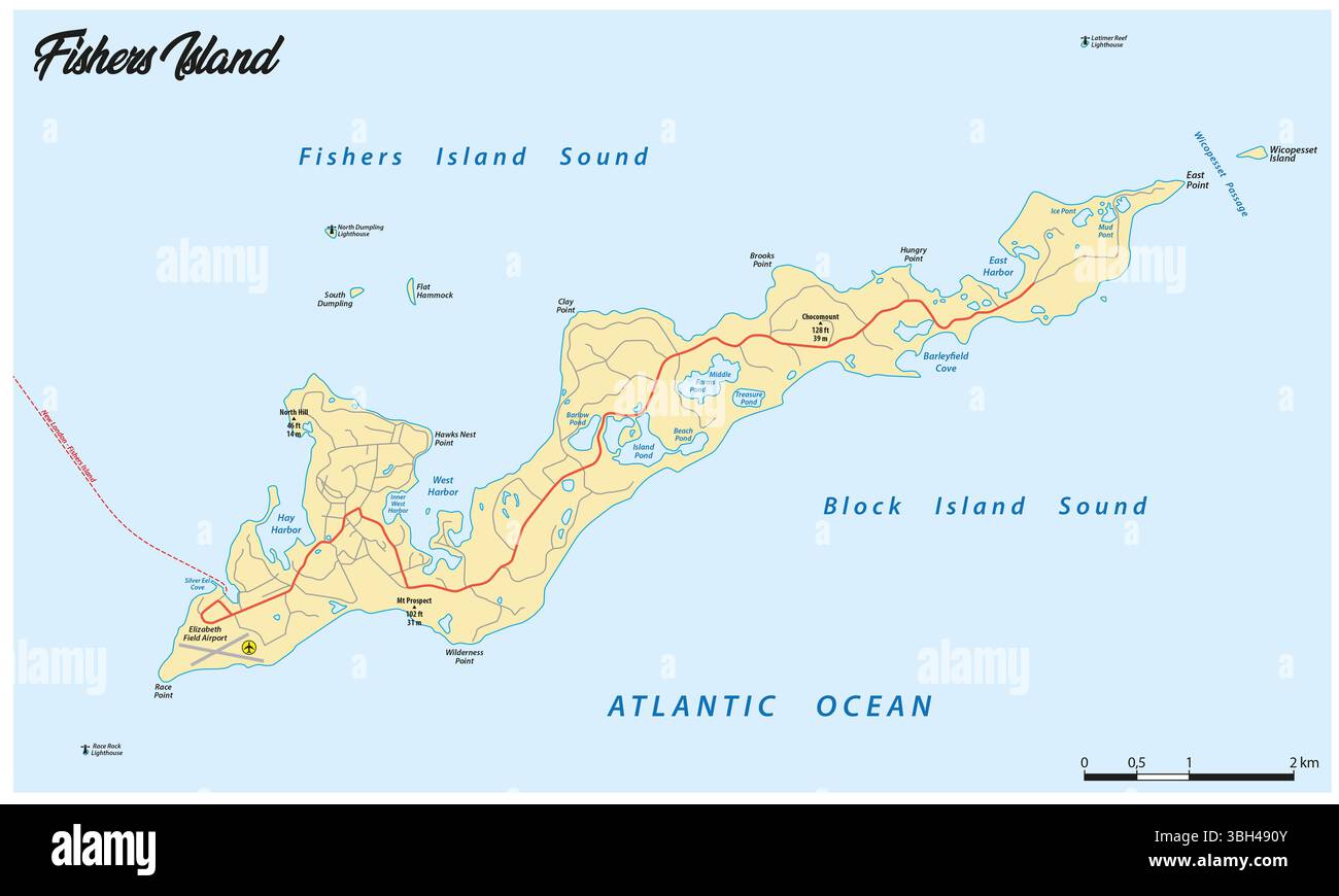 Mappa di Fishers Island a Long Island Sound, New York, Stati Uniti Foto Stock