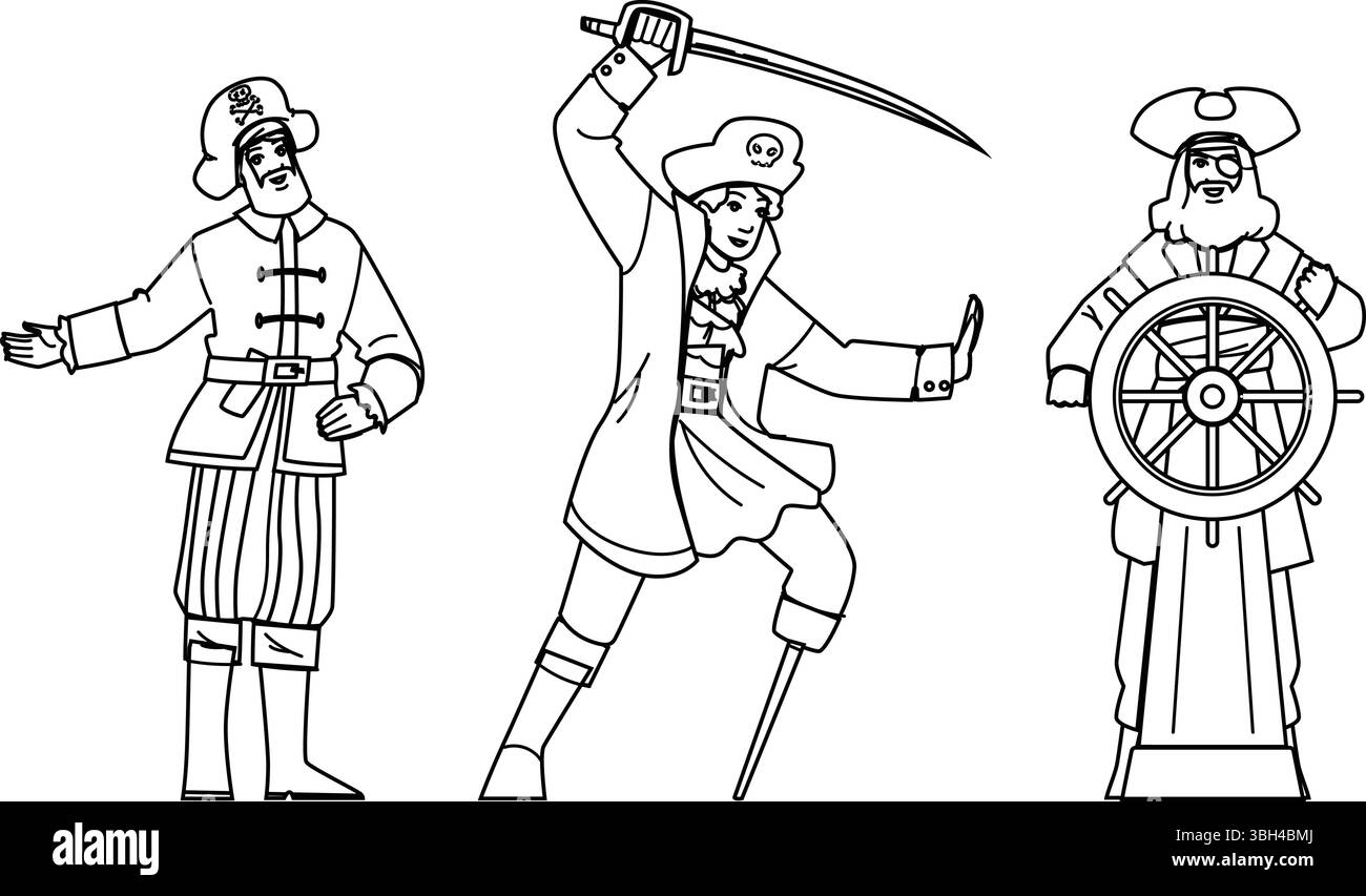 vettore del capitano dei pirati marini Illustrazione Vettoriale