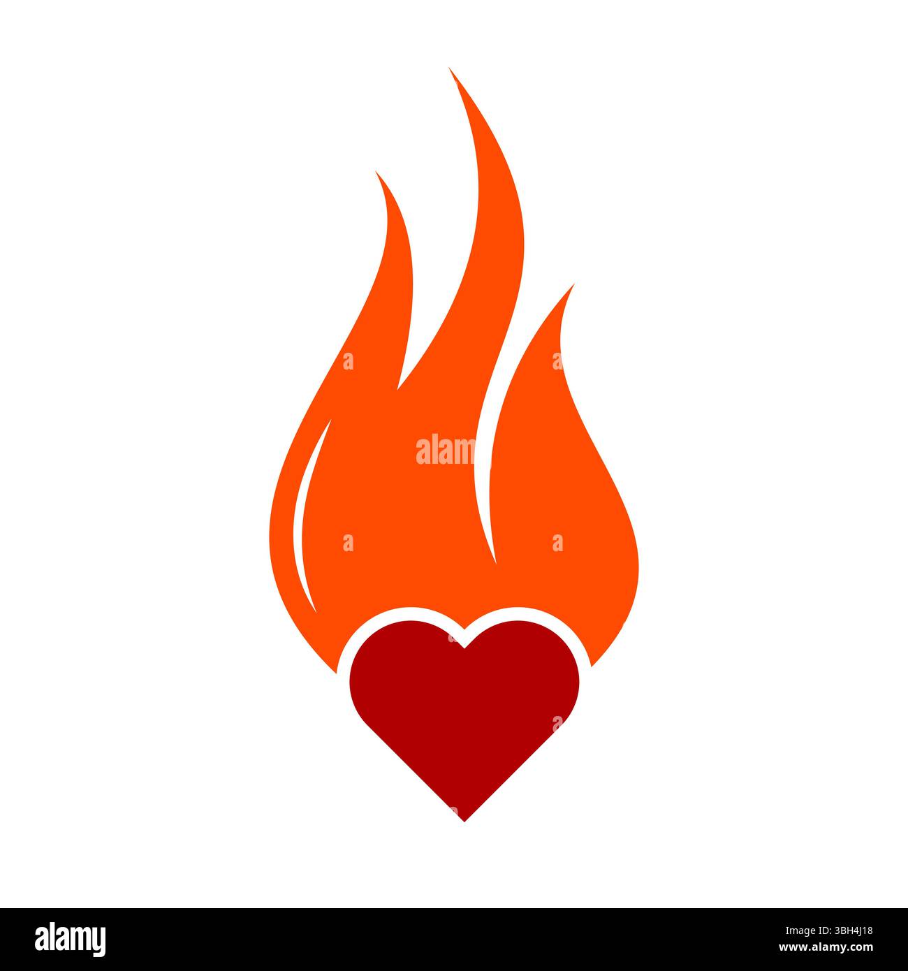 Illustrazione vettoriale del simbolo del cuore fiammeggiante. Un cuore audace e stilizzato avvolto da vivaci fiamme arancioni. Illustrazione Vettoriale