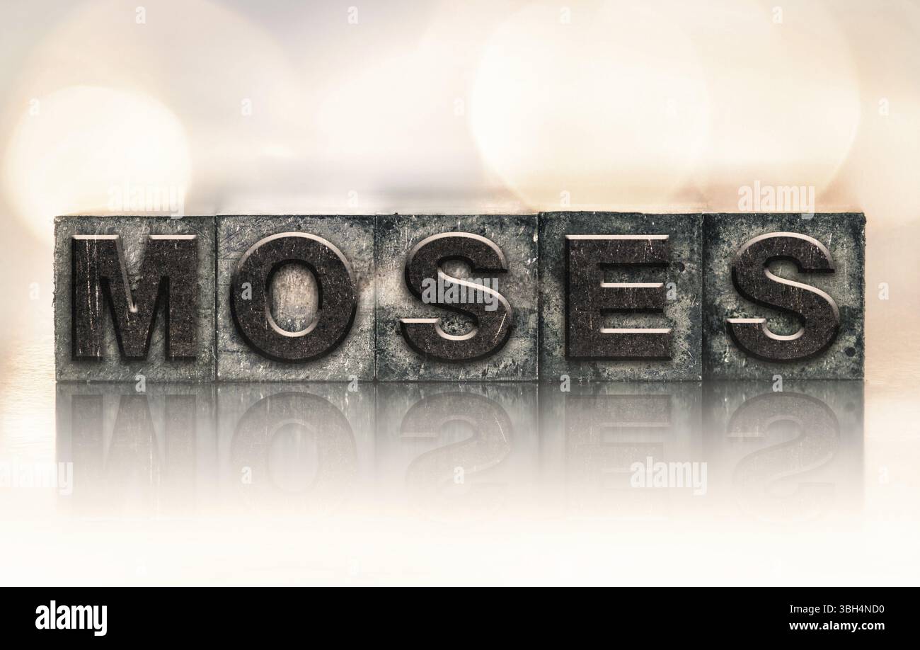Il personaggio della Bibbia MOSÈ è scritto in stile letterpress macchiato d'inchiostro vintage Foto Stock