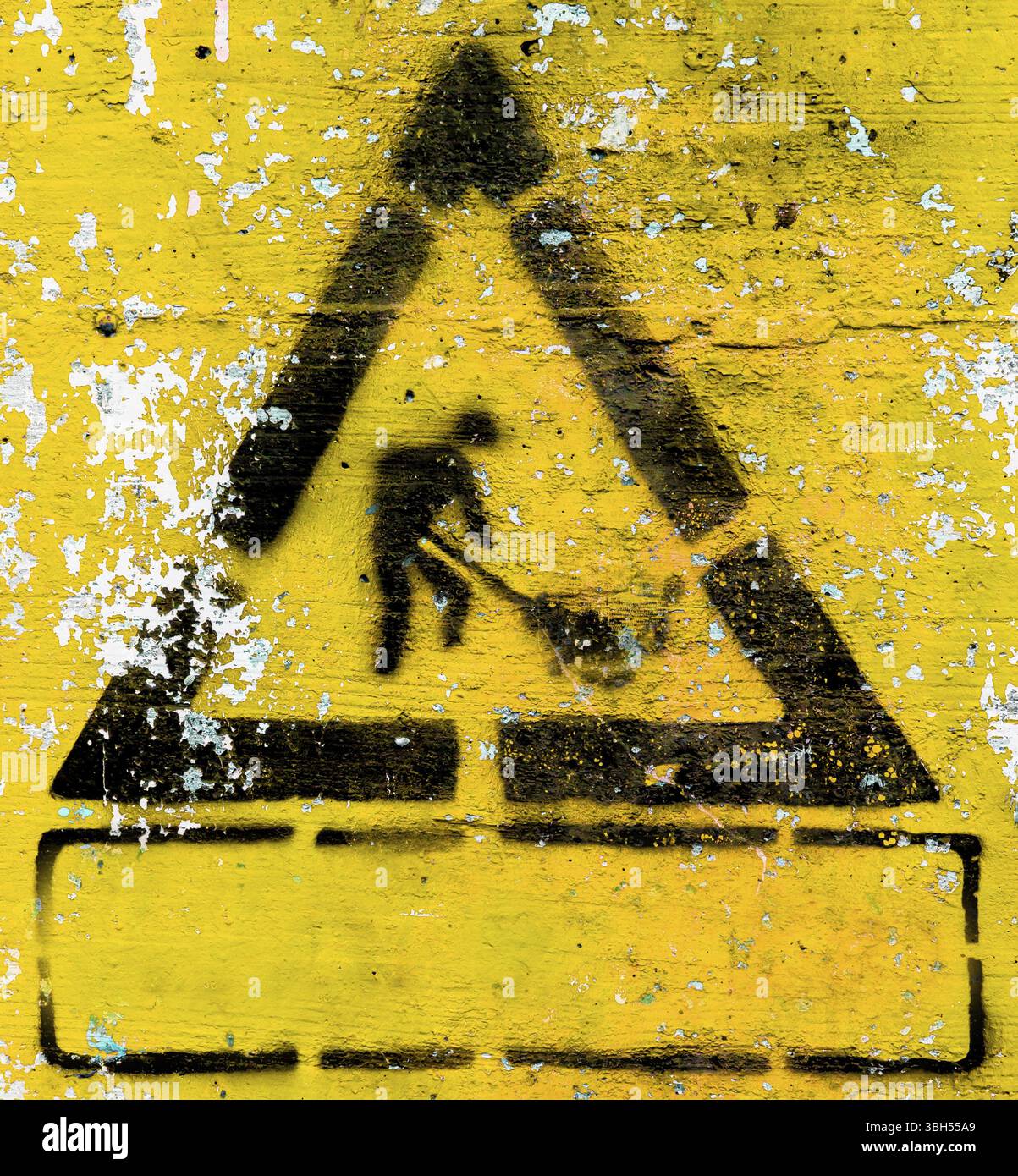 In simboli di costruzione stile grunge con sfondo giallo. Può essere utilizzato come poster, carta da parati, t-shirt di design. Completamente modificabile Foto Stock