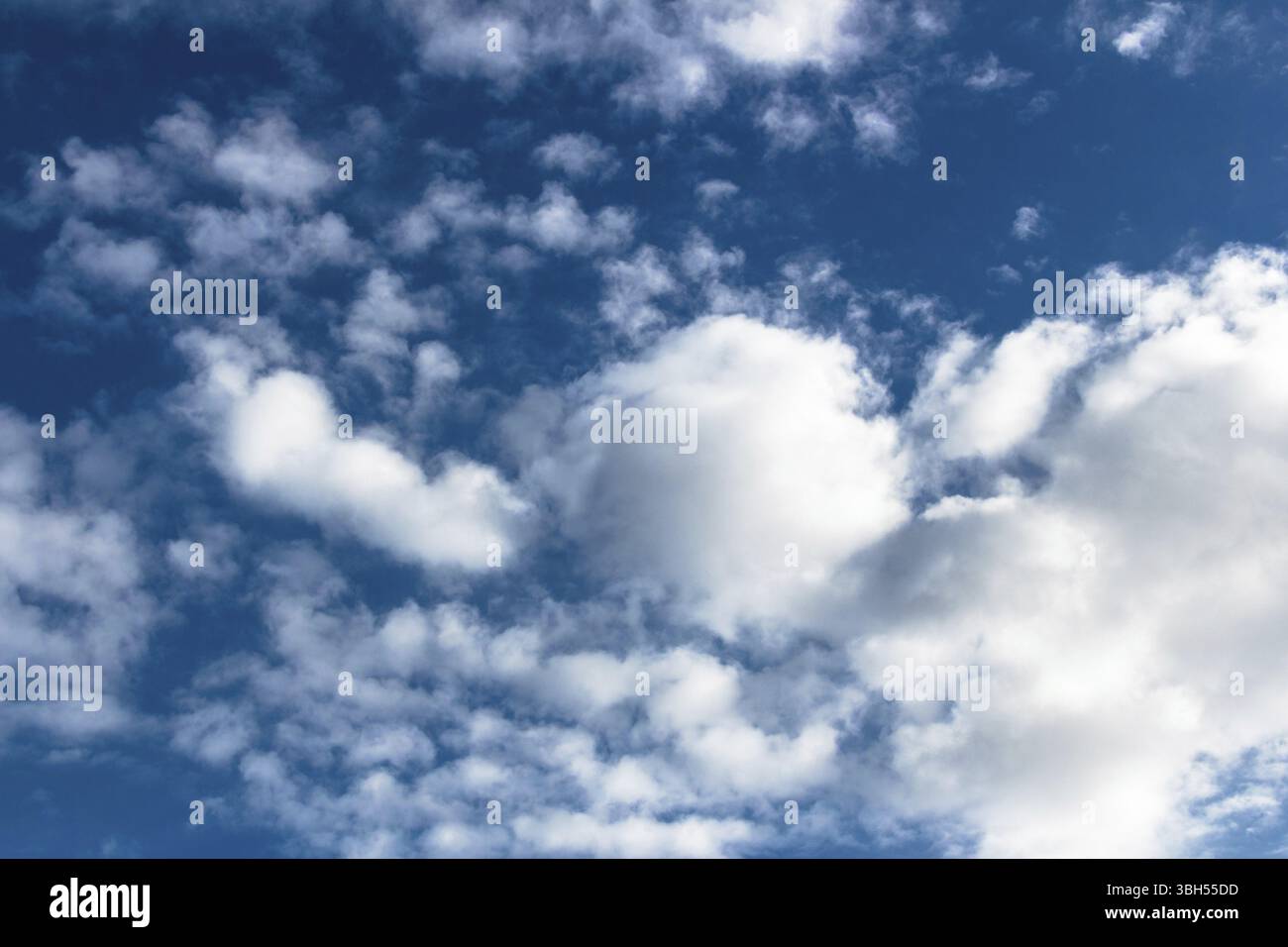 Cielo blu punteggiato di nuvole bianche, come il cotone Foto Stock