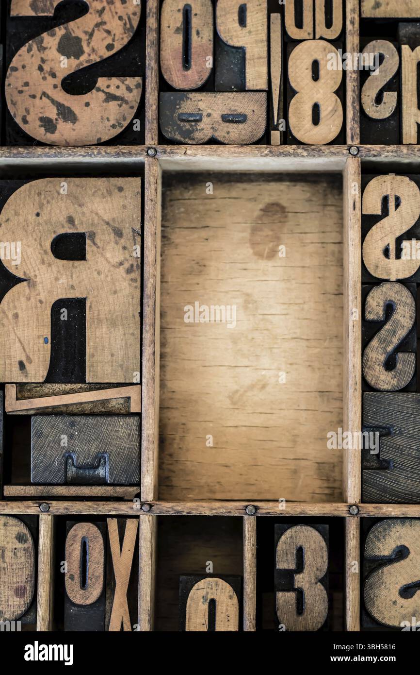 Tipo a stampa letterale vintage nel cassetto con spazio per copie Foto Stock