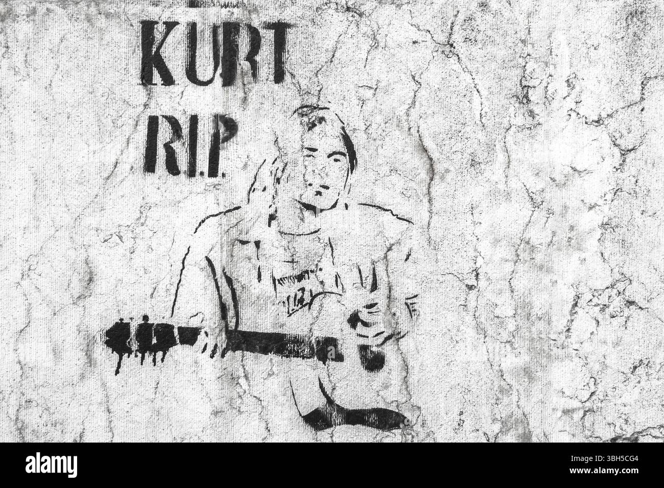 Il personaggio di Kurt Cobain. Graffiti/stencil su pareti grunge. Bergamo, ITALIA - 20 maggio 2019 Foto Stock