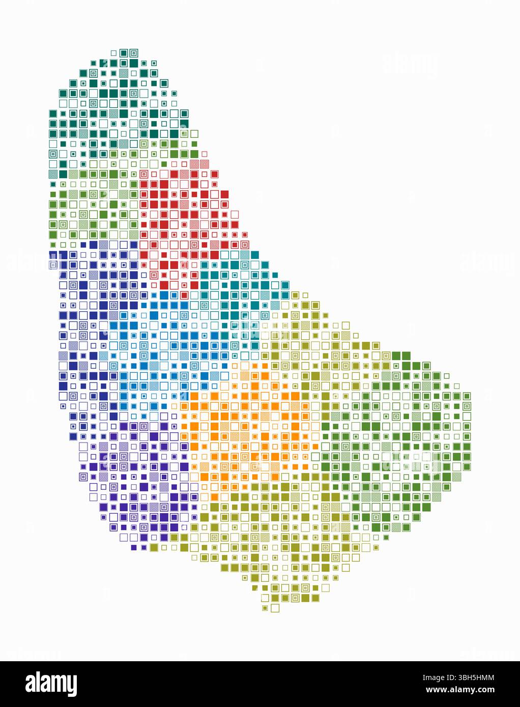 Barbados, forma del paese costruita con celle colorate. Mappa digitale delle Barbados su sfondo bianco. Blocchi quadrati di piccole dimensioni. Illustrazione Vettoriale
