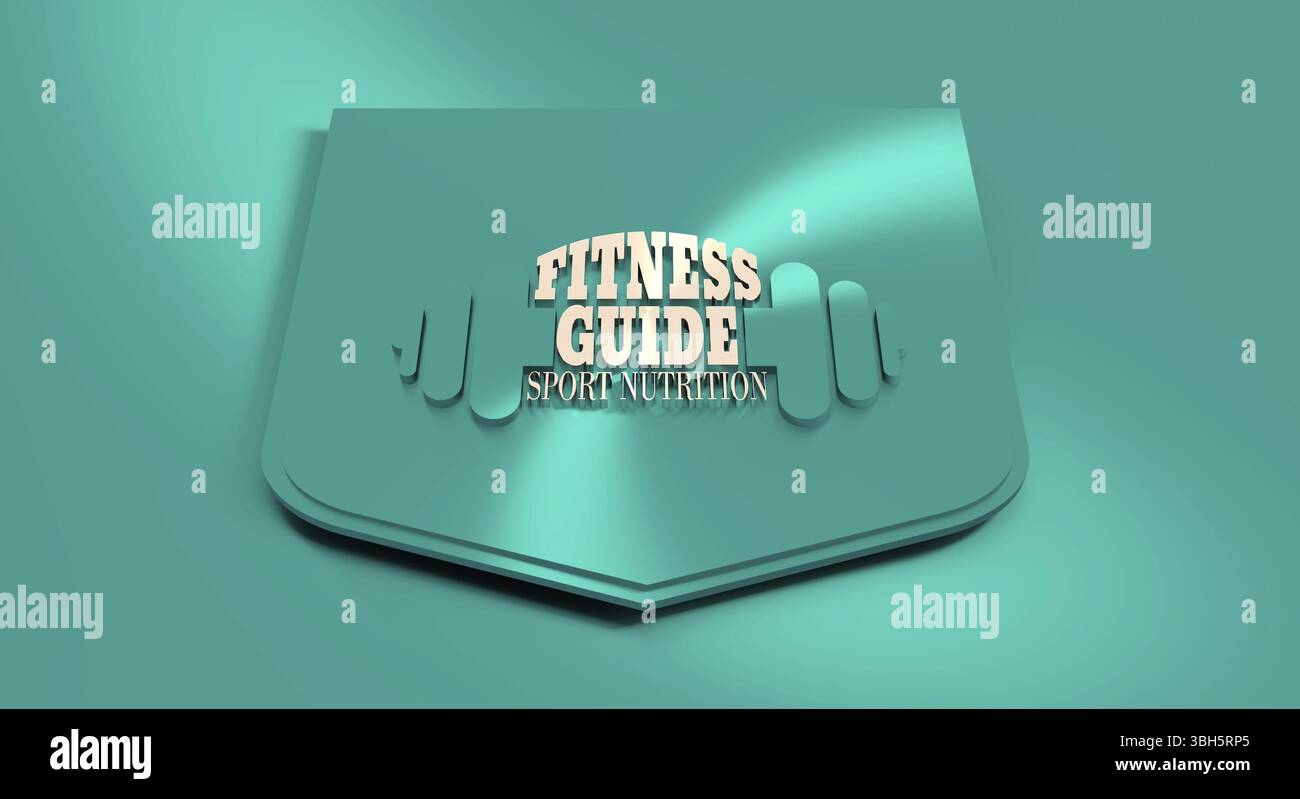 Testo guida fitness. Poster di tipo creativo. Icone di lettere e manubri. Immagine relativa del body building Foto Stock