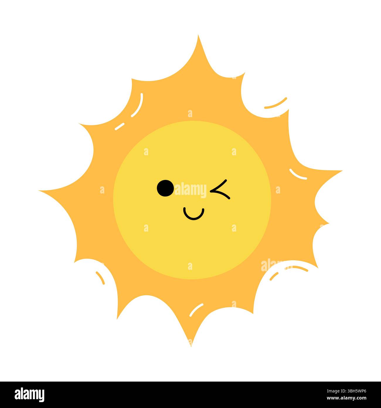 Bella illustrazione vettoriale isolata dal sole. Simbolo dell'estate in stile giocoso. Happy Sun con il viso sorridente, ideale per l'estate, i bambini o gli allegri Illustrazione Vettoriale