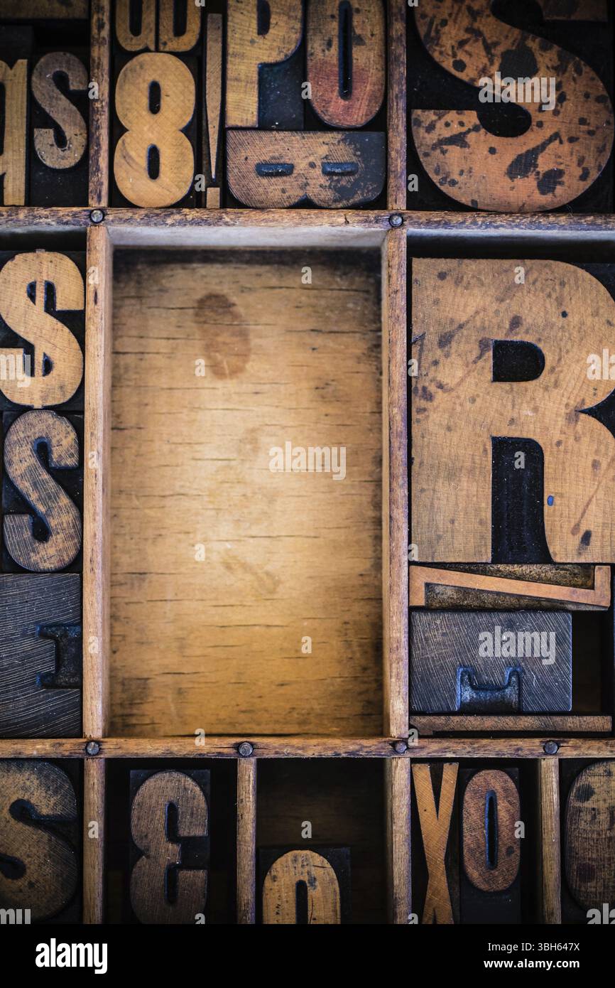 Tipo a stampa letterale vintage nel cassetto con spazio per copie Foto Stock