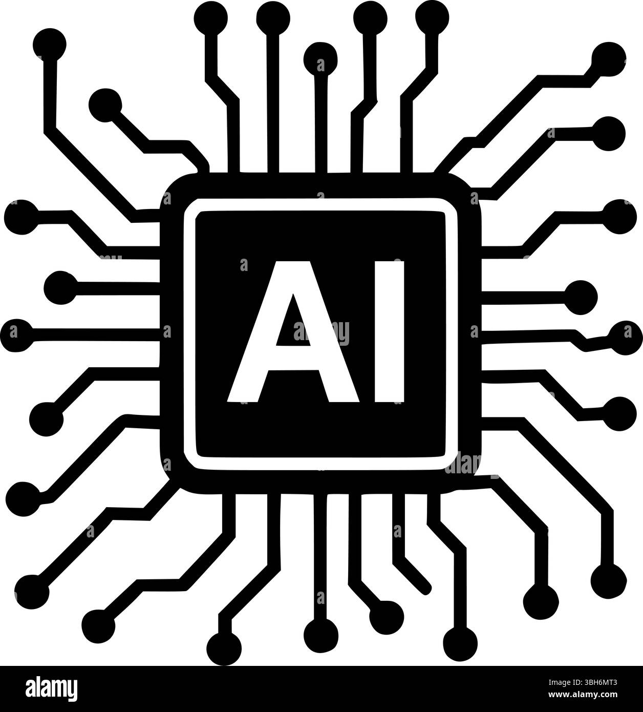 Icona chip AI – progettazione vettoriale del processore a circuito di intelligenza artificiale Illustrazione Vettoriale