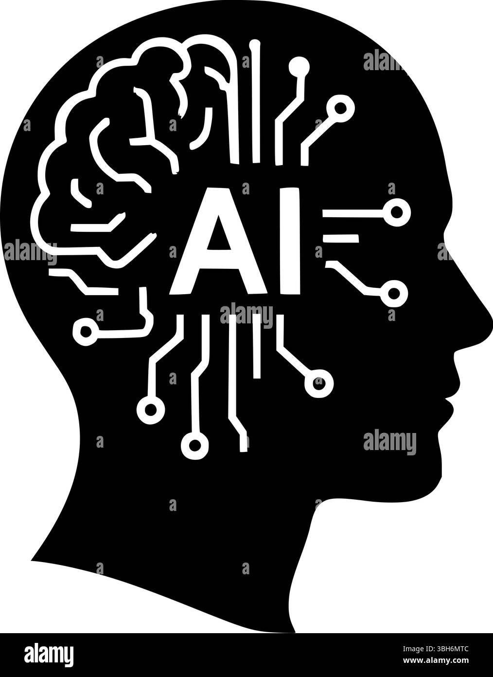 INTELLIGENZA ARTIFICIALE in Human Head – icona del concetto di intelligenza artificiale e rete neurale Illustrazione Vettoriale
