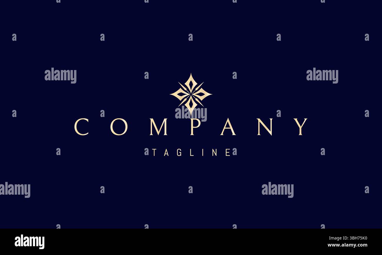 Logo Vector Golden con un'immagine astratta di un motivo di frecce e lance a forma di fiore. Illustrazione Vettoriale