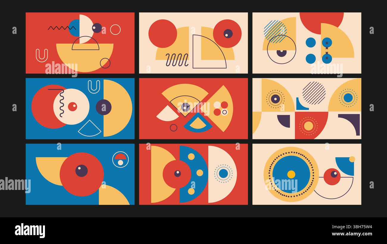 Set colorato per arte geometrica moderna con sfondo scuro Illustrazione Vettoriale