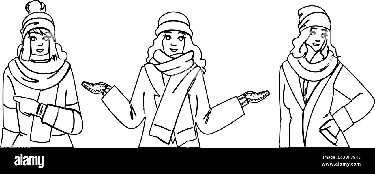 accogliente donna con cappello da neve vettoriale Illustrazione Vettoriale