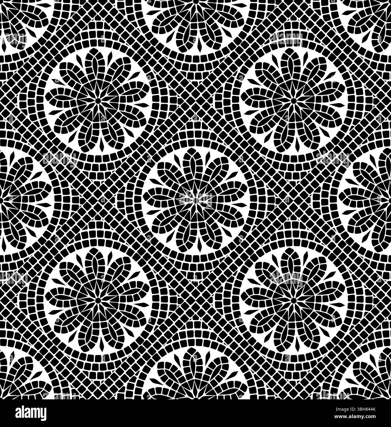 Motivo senza cuciture di piastrelle a mosaico circolare con motivi floreali stilizzati Illustrazione Vettoriale