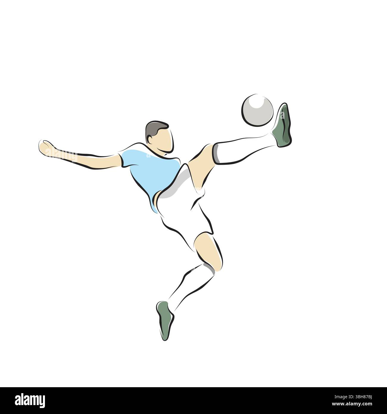 giocatore di calcio maschile che salta per sparare vettore di illustrazione della palla disegnato a mano con linee nere isolate su sfondo bianco. Illustrazione Vettoriale giocatore di calcio maschile che salta per sparare vettore di illustrazione della palla disegnato a mano con linee nere isolate su sfondo bianco. Illustrazione Vettoriale