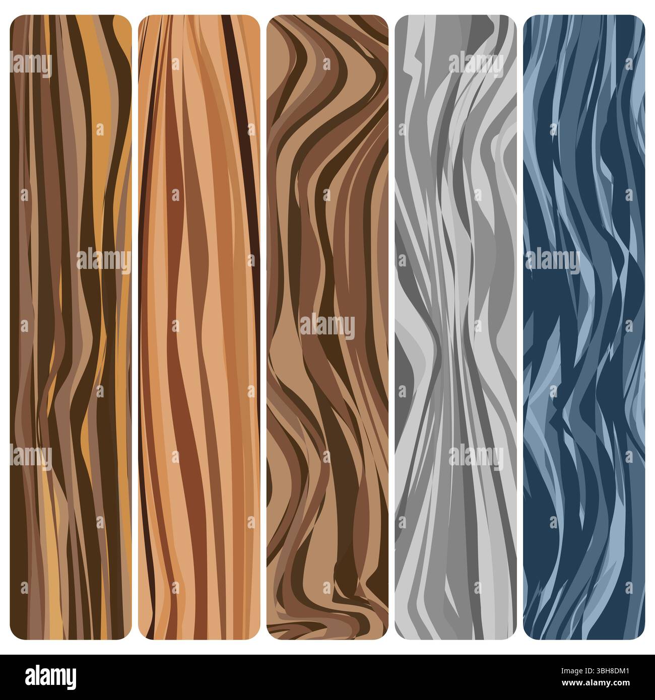 Cinque tavole di legno. Struttura in legno astratto vettoriale con design piatto. Illustrazione Vettoriale