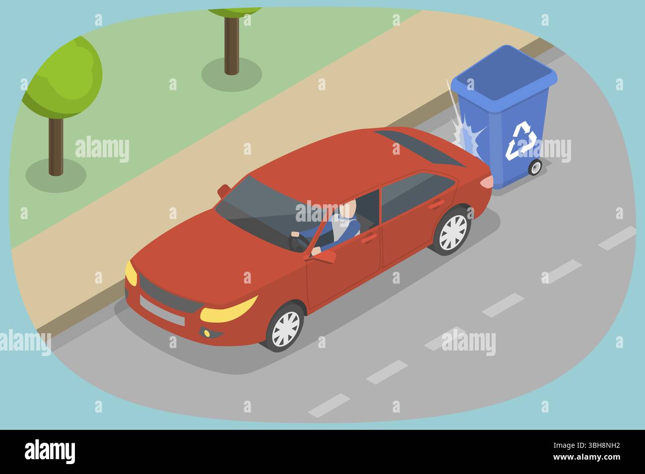 Illustrazione piatta isometrica 3D di suggerimenti per la guida di un'auto, regole per la guida e il parcheggio all'aperto Foto Stock