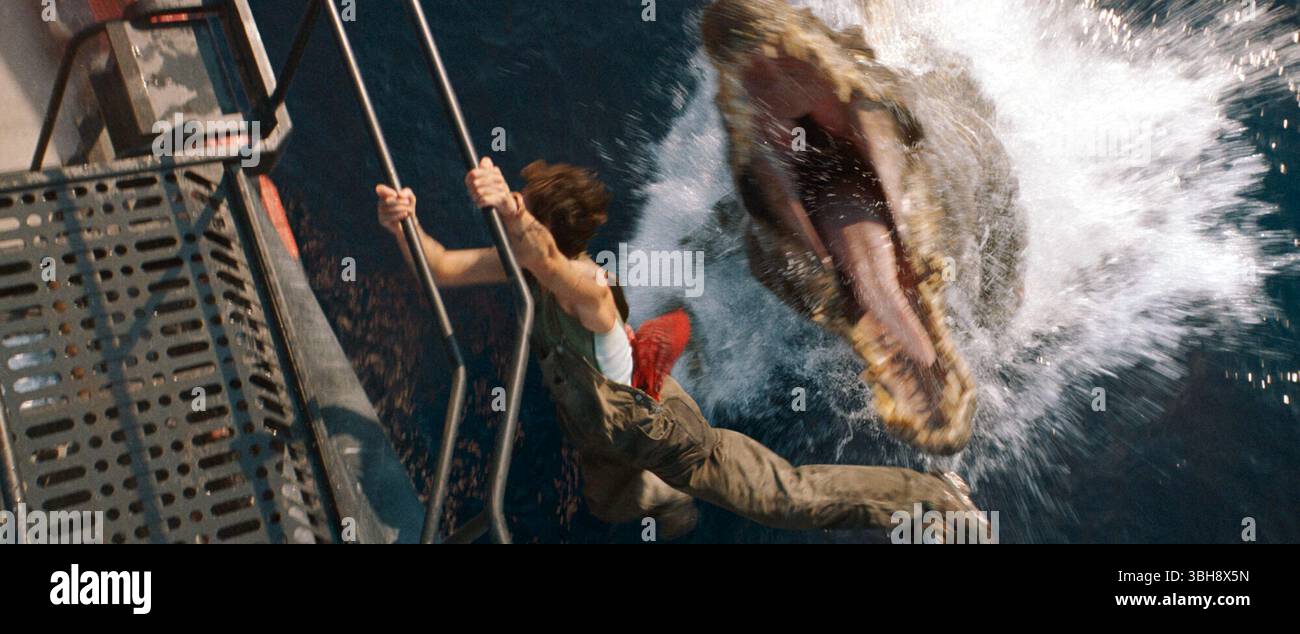 Jurassic World Rebirth è un film di fantascienza statunitense diretto da Gareth Edwards e scritto da David Koepp. È un sequel autonomo di Jurassic World Dominion (2022), il quarto film di Jurassic World e il settimo capitolo complessivo della serie Jurassic Park. Foto Stock