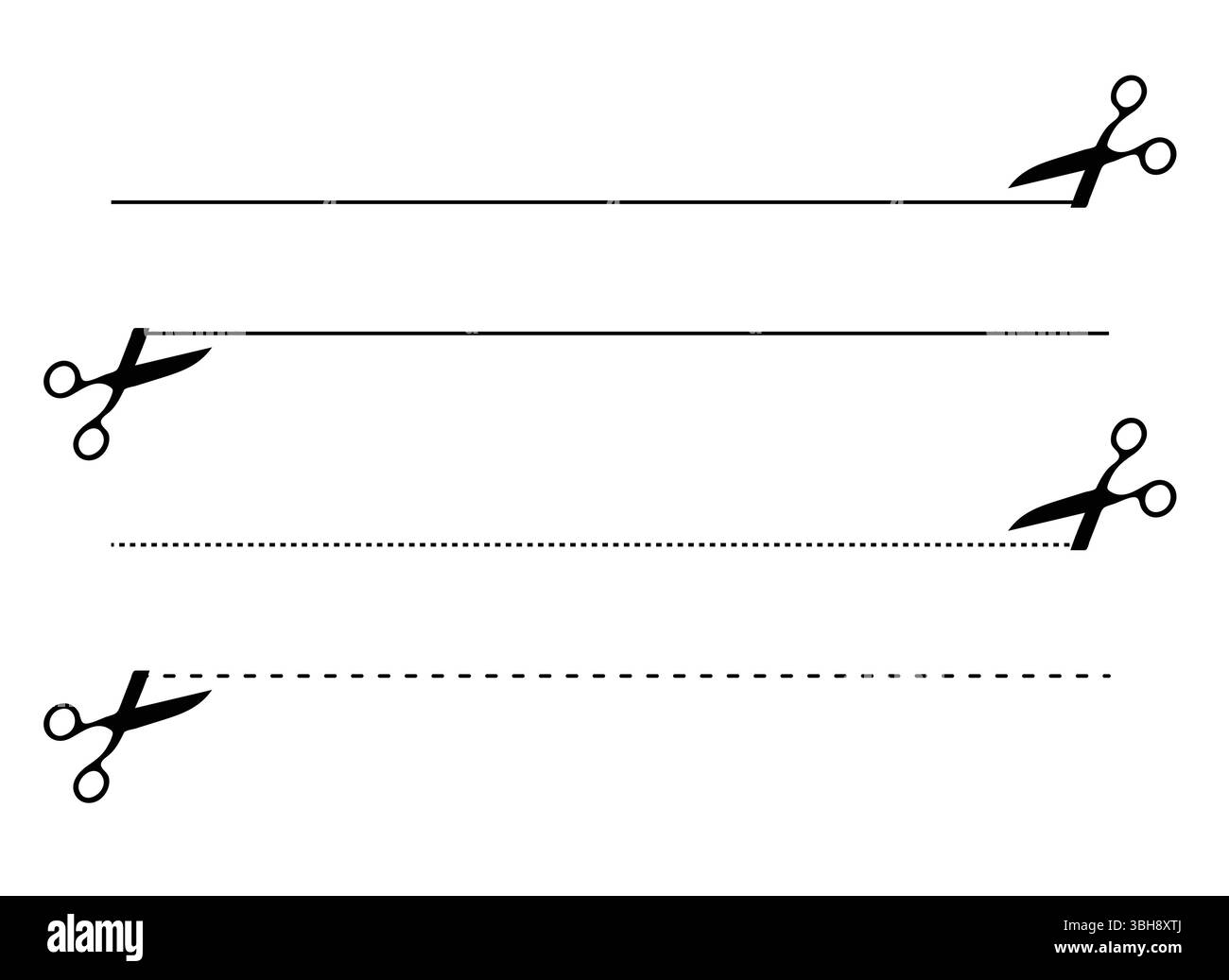 Set di linee di taglio a forbice tratteggiate e piane - Set di linee di taglio Illustrazione Vettoriale