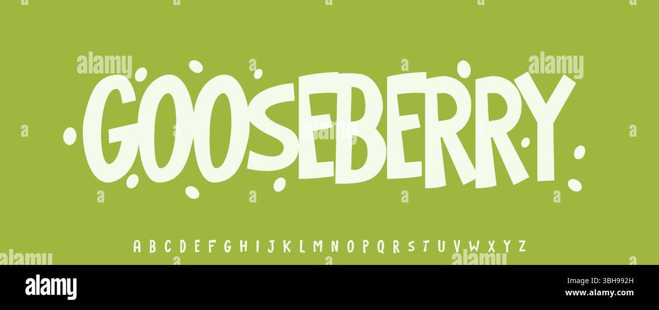 Bacche di spina estive, scritte gioiose, tipografia divertente dei cartoni animati. Font infantile per un logo accogliente con ricettario, dolci e ghiaccio Illustrazione Vettoriale