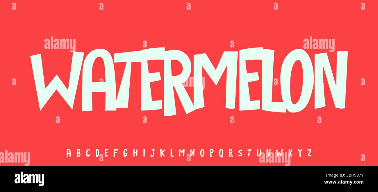 Pepo estivo di bacche d'anguria, lettere gioiose, tipografia divertente dei cartoni animati. Font infantile per un logo accogliente con il ricettario e i dolci Illustrazione Vettoriale