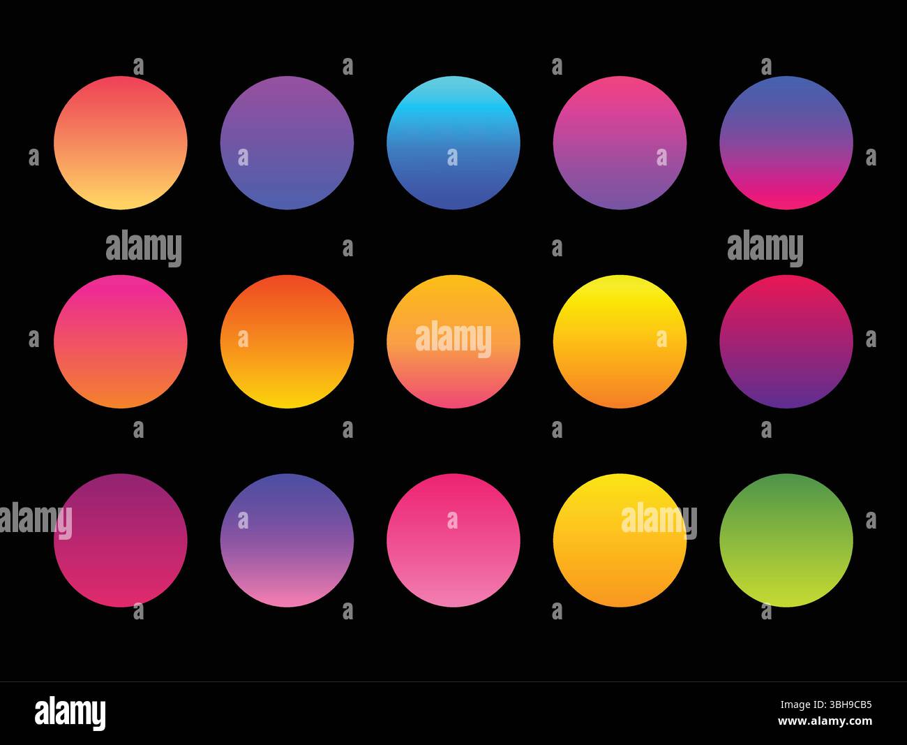 Campioni circolari sfumati al neon vibranti - Set di tavolozze di colori moderni Illustrazione Vettoriale