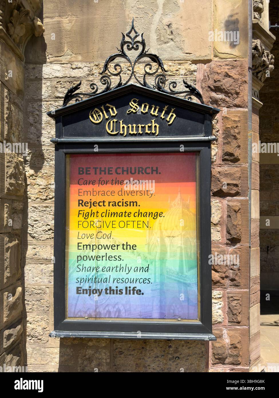 Cartello di benvenuto, Old South Church, Boston, Massachusetts, USA Foto Stock