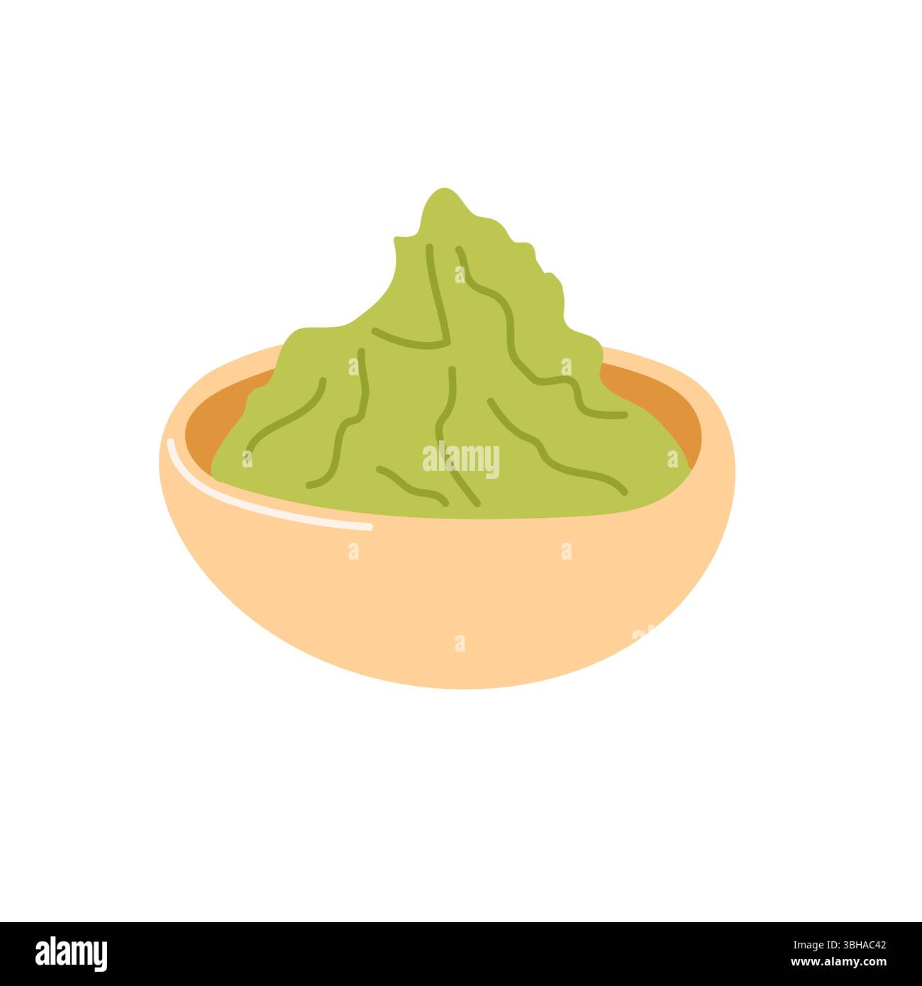 Pasta di wasabi verde fresca in una semplice ciotola pronta per la preparazione di sushi o sashimi Illustrazione Vettoriale