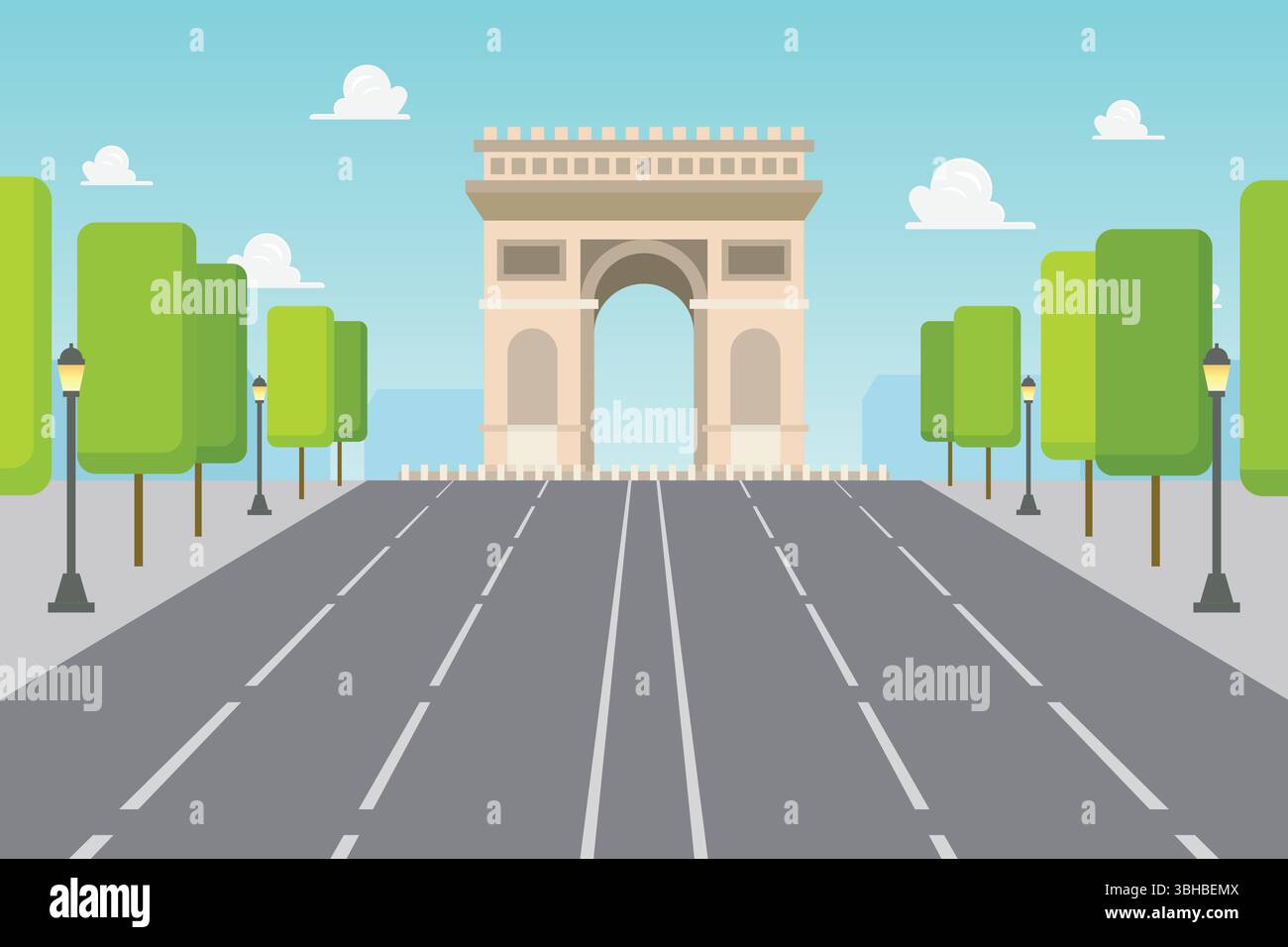 Illustrazione dell'Arco di Trionfo a Parigi in Francia. Illustrazione simbolo di stile minimalista. Illustrazione Vettoriale