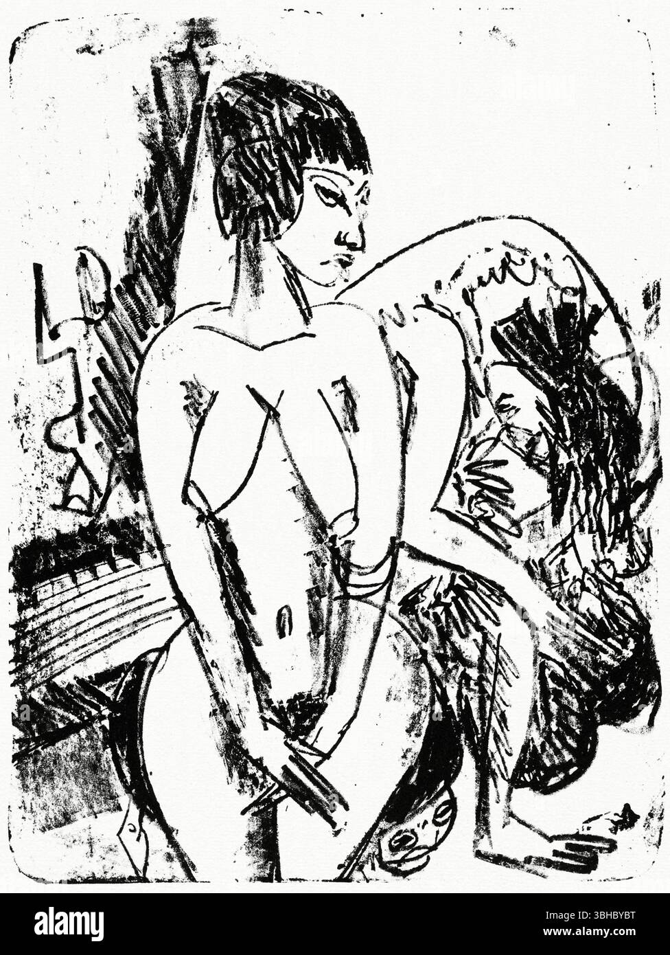 Two Women (1914) di Ernst Ludwig Kirchner – German Expressionist Print, Public Domain, High-Resolution fine Art Figurative ArtWork Foto Stock