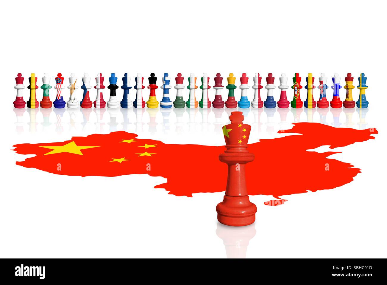 Scacchi fatti da membri dell'UE e bandiere della Cina Foto Stock