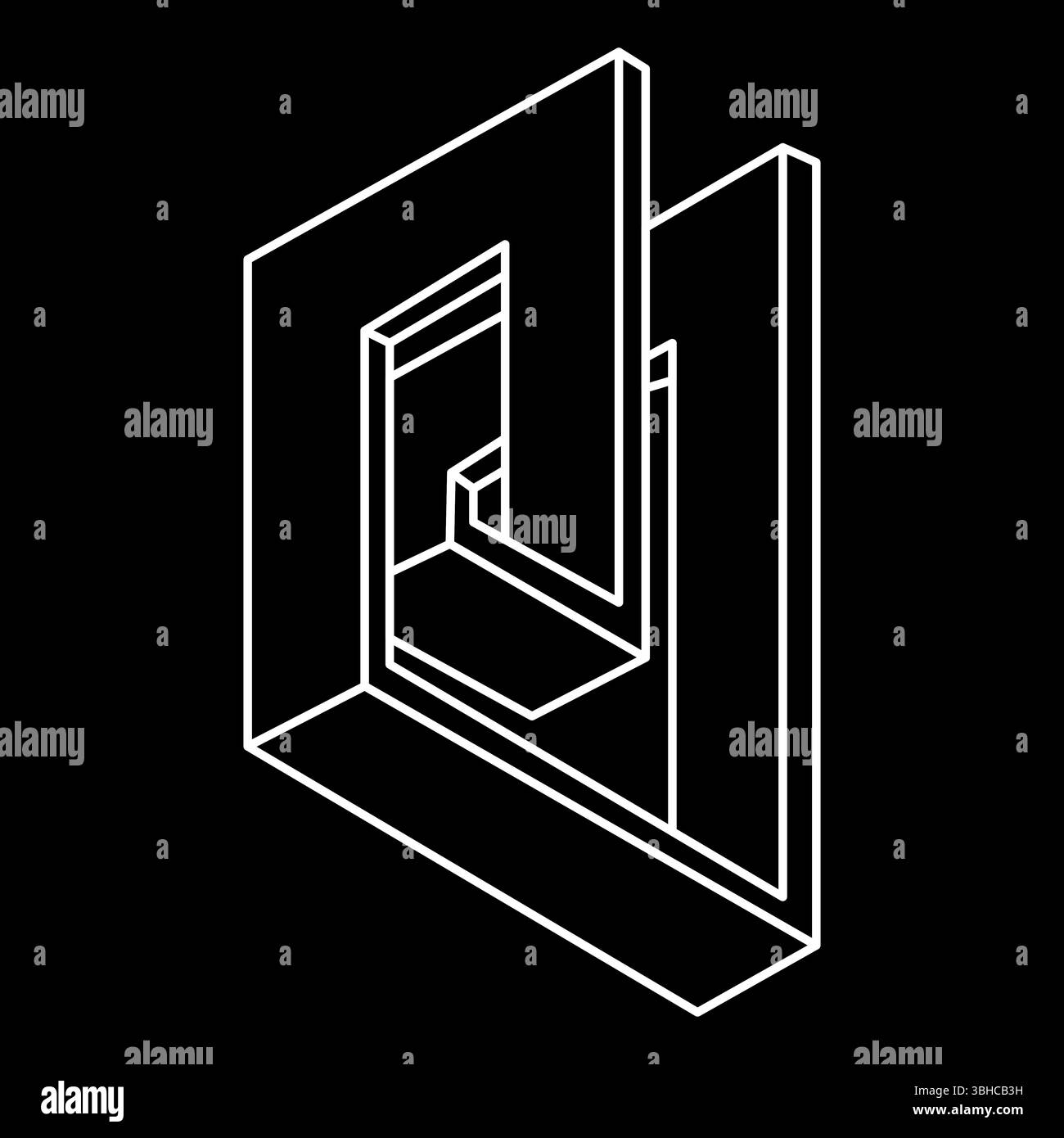 Forme di illusione ottica impossibili. Oggetto artistico ottico. Geometria sacra. Figura impossibile. Art. Linea. Illustrazione Vettoriale