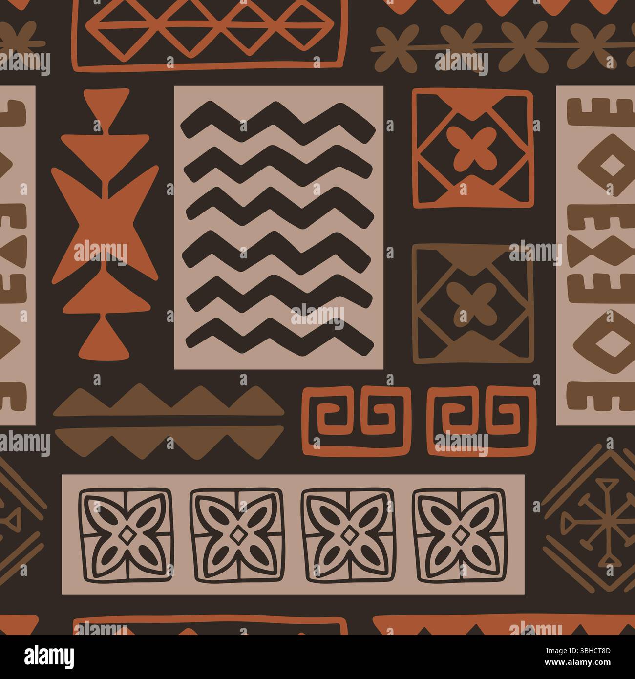 Motivo etnico senza cuciture tapa hawaiana polinesiana Illustrazione Vettoriale