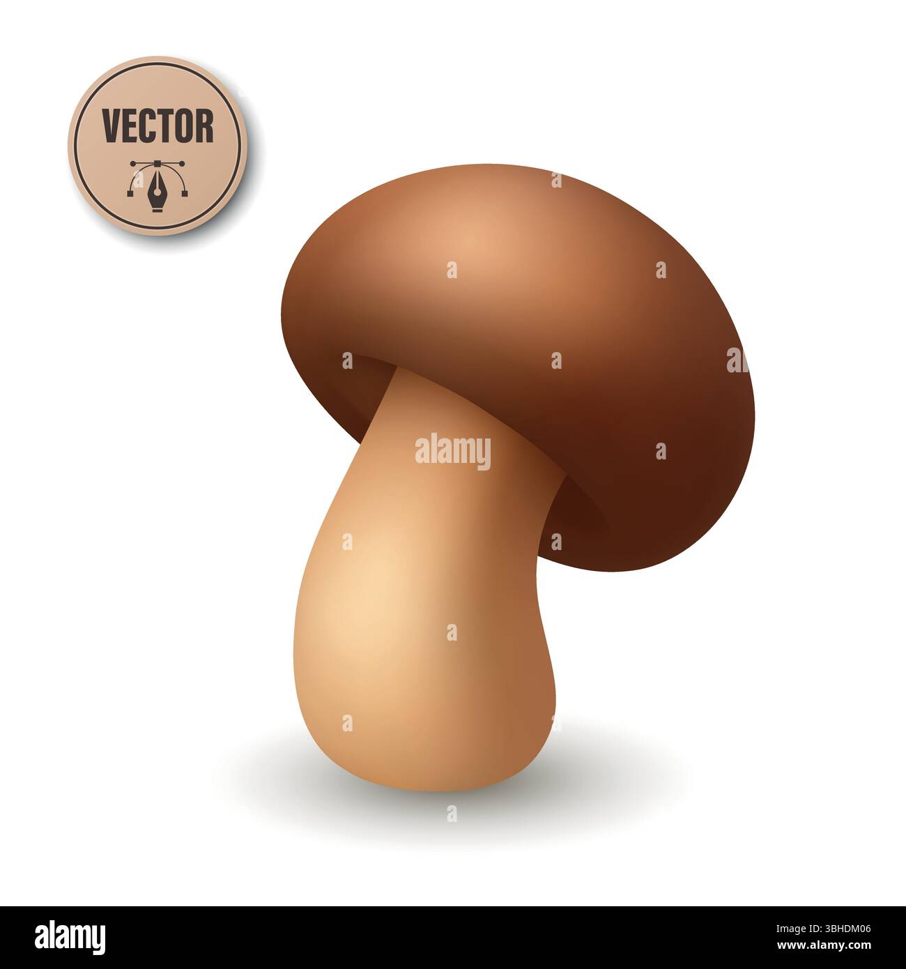 Icona a forma di fungo 3D cute Vector realistica. Illustrazioni di funghi cartoni animati primo piano isolato su sfondo bianco. Clipart funghi funghi, modello di progettazione per Illustrazione Vettoriale