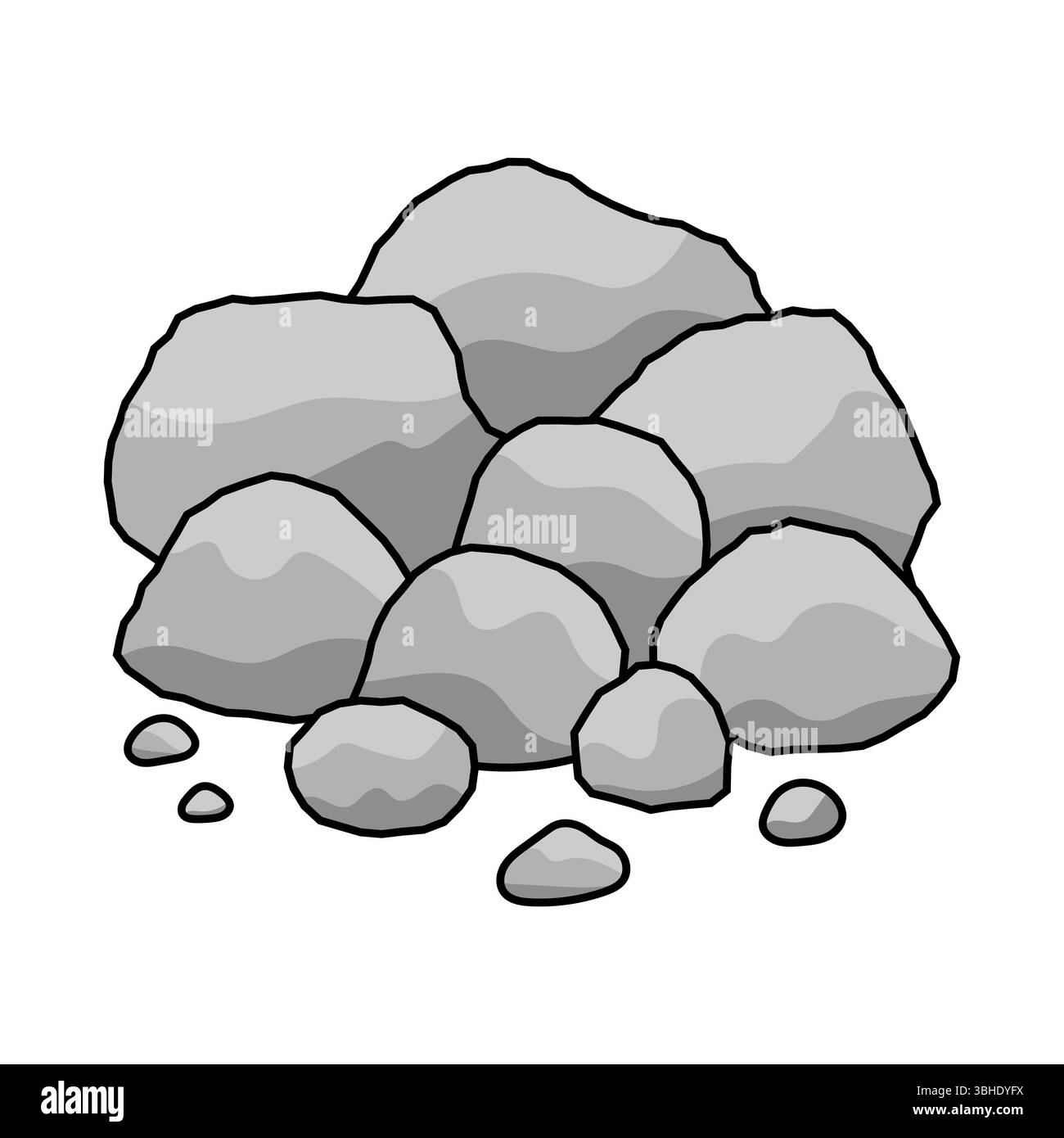 Illustrazione vettoriale della pila di pietre grigie. Un'illustrazione vettoriale in stile cartoni animati di una pila di rocce grigie di varie forme e dimensioni. Illustrazione Vettoriale