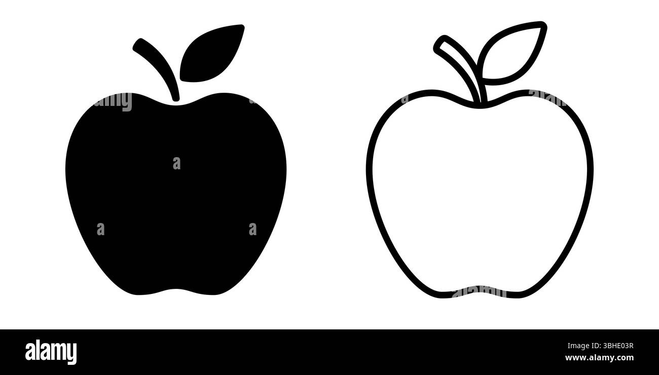 Icona Apple. Profilo nero in mela isolato su sfondo bianco. Dare forma alla frutta. Simbolo della nutrizione salutare. Pittogramma del contorno. Oggetto semplice. Nutriente Illustrazione Vettoriale