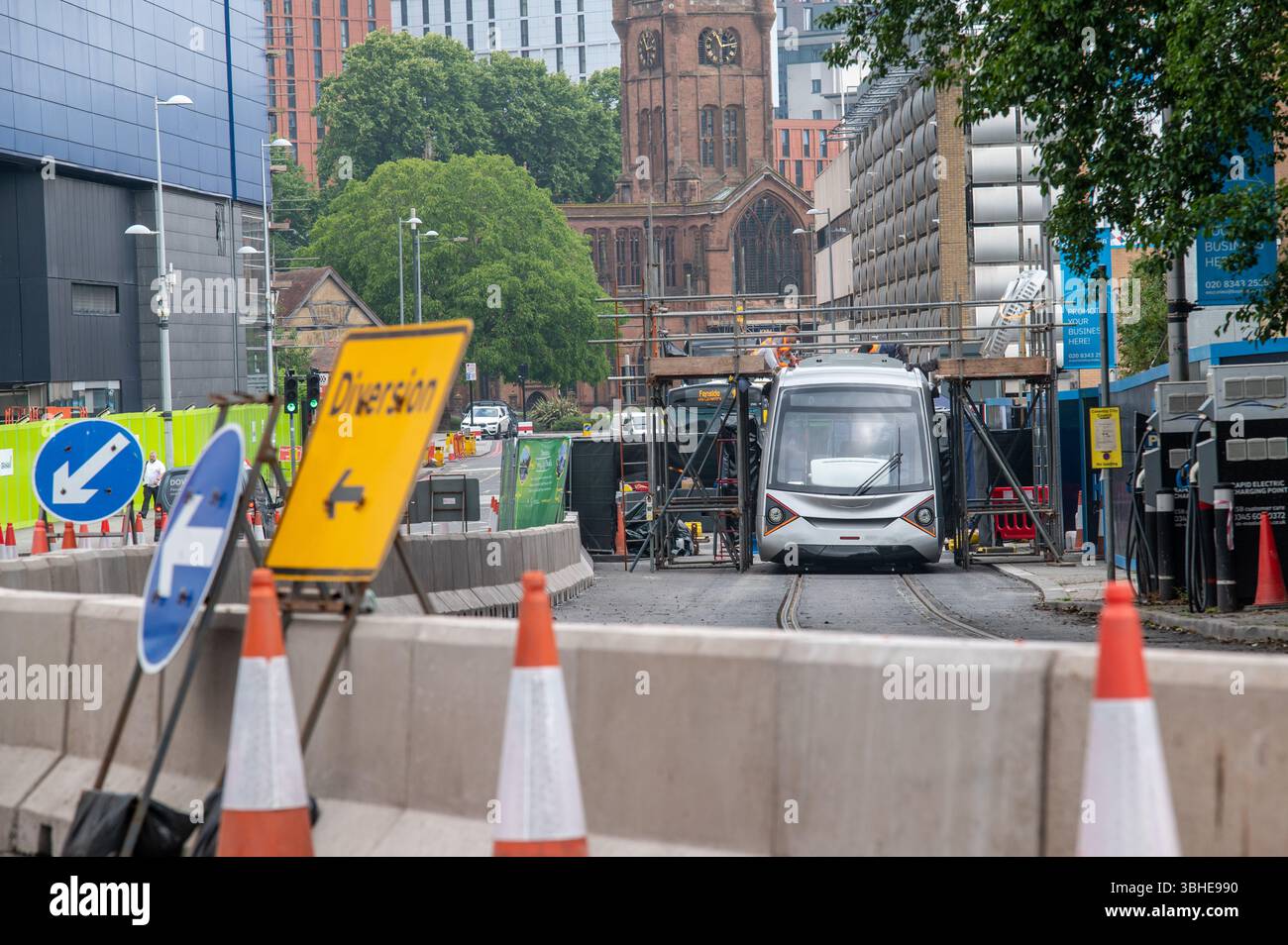 Tram VLR (Very Light Rail) su una pista di prova a Coventry Foto Stock