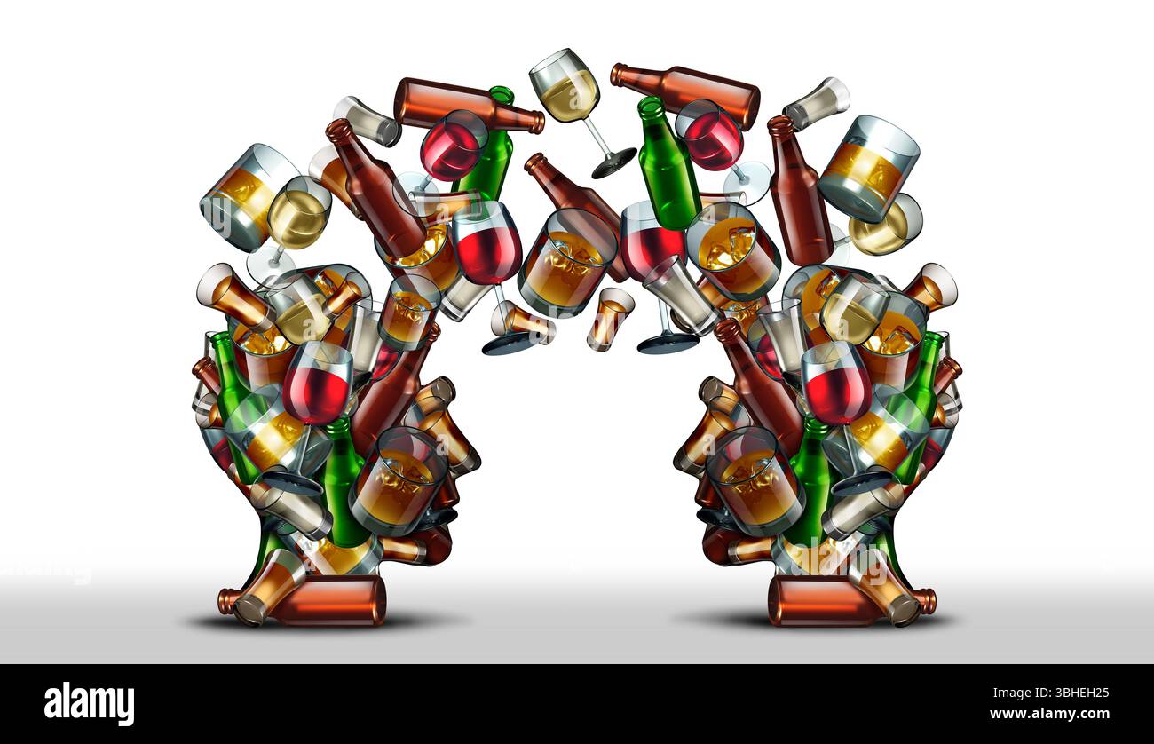 Comunicazione compromessa e discorsi slurred come educazione all'alcol e consapevolezza del rischio o dei pericoli del consumo di alcol e alcolici in una relazione Foto Stock