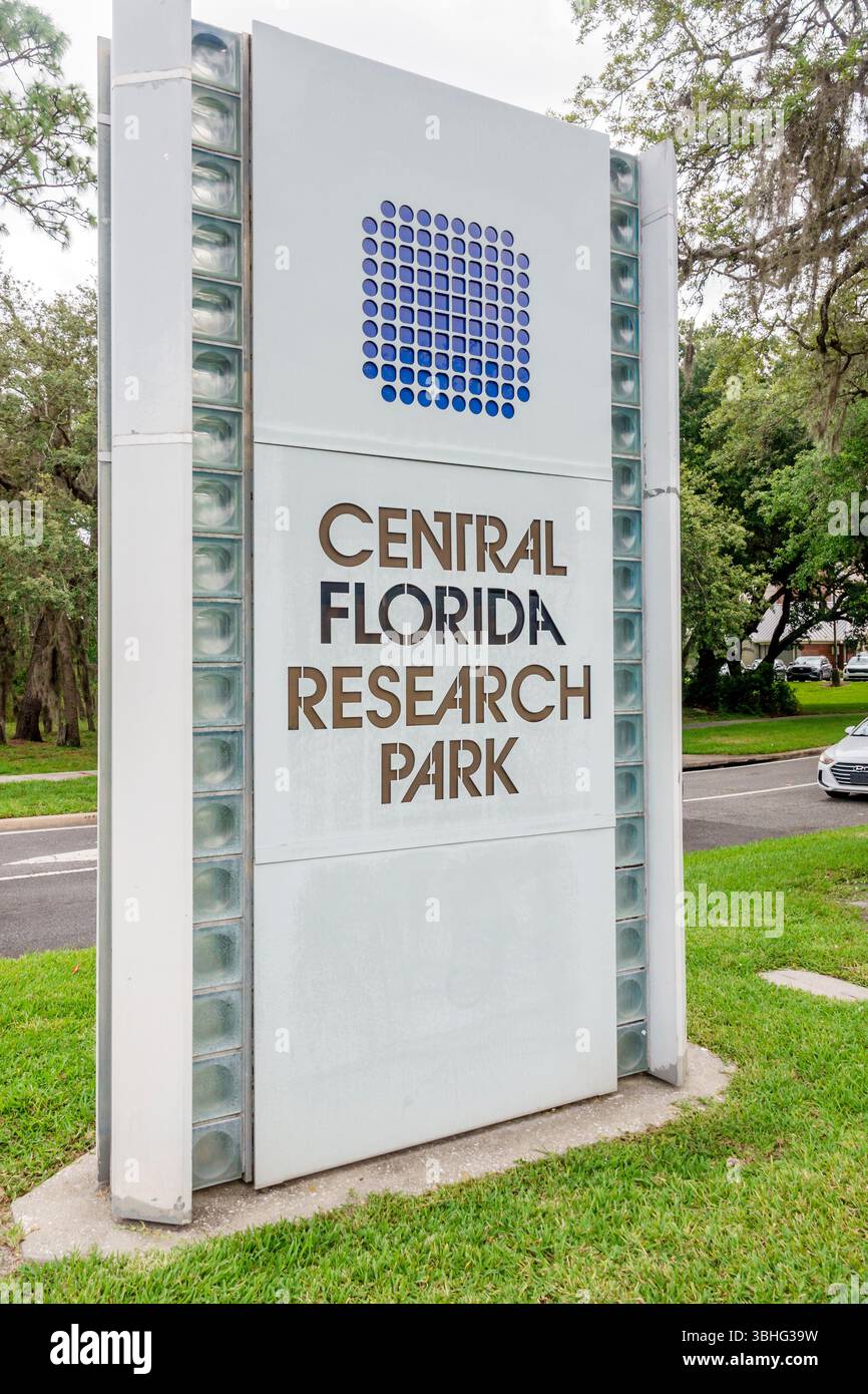 Orlando Florida, University of Central Florida, Central Florida Research Park, Research Parkway, cartello d'ingresso per il centro tecnologico del campus scientifico, business Foto Stock