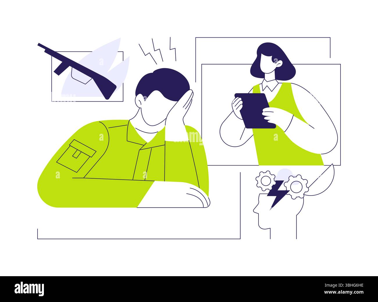 Illustrazione astratta del vettore del concetto di disturbo da stress post-traumatico. Illustrazione Vettoriale