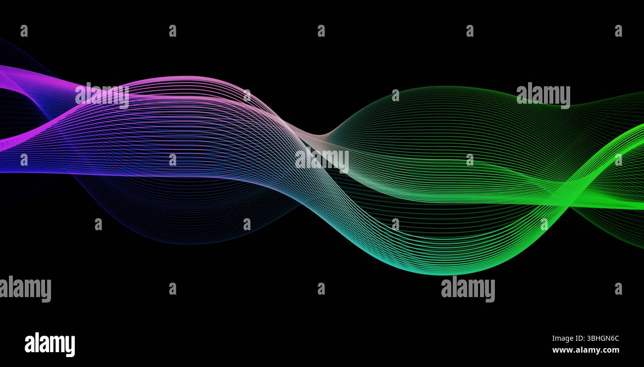 Il bagliore viola neon scorre nelle onde ritmiche Foto Stock