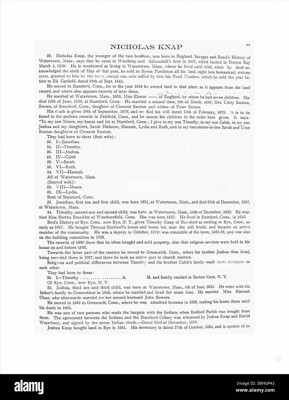 Genealogia della famiglia Knapp di Charles Ruggs Knapp (1905), pagina 11. Foto Stock