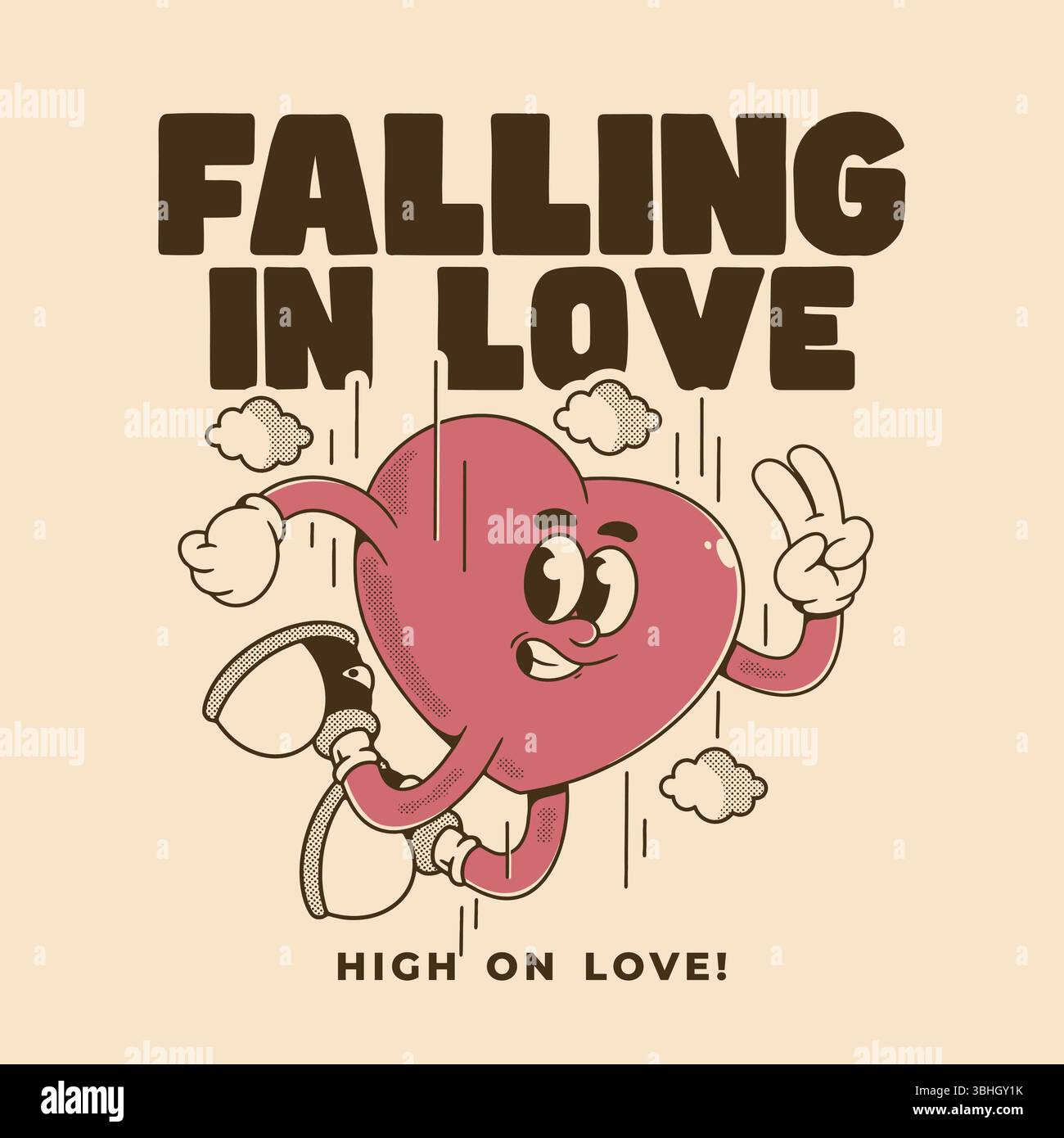 Allegro cartone animato con atmosfera vintage e illustrazione a tema d'amore Illustrazione Vettoriale