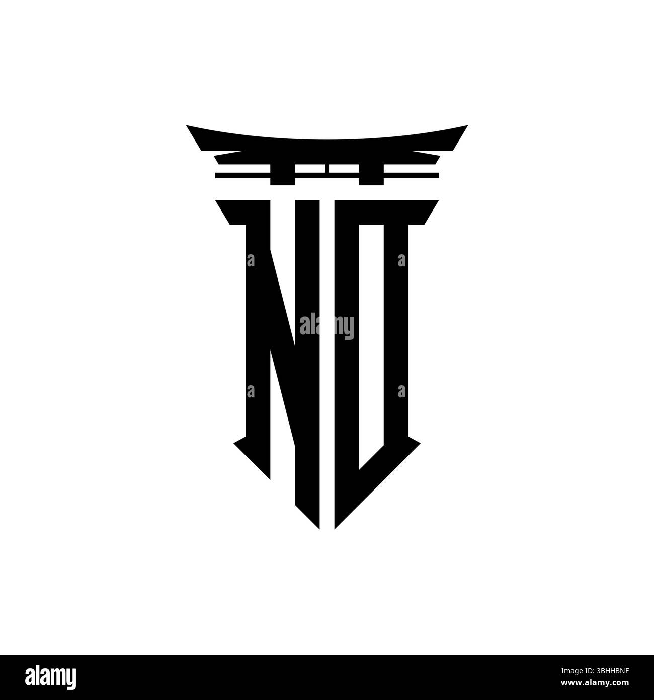 Logo monogramma iniziale con design geometrico moderno in stile giapponese Torii Gate in sfondo isolato, logo geometrico minimalista in stile giapponese. Illustrazione Vettoriale